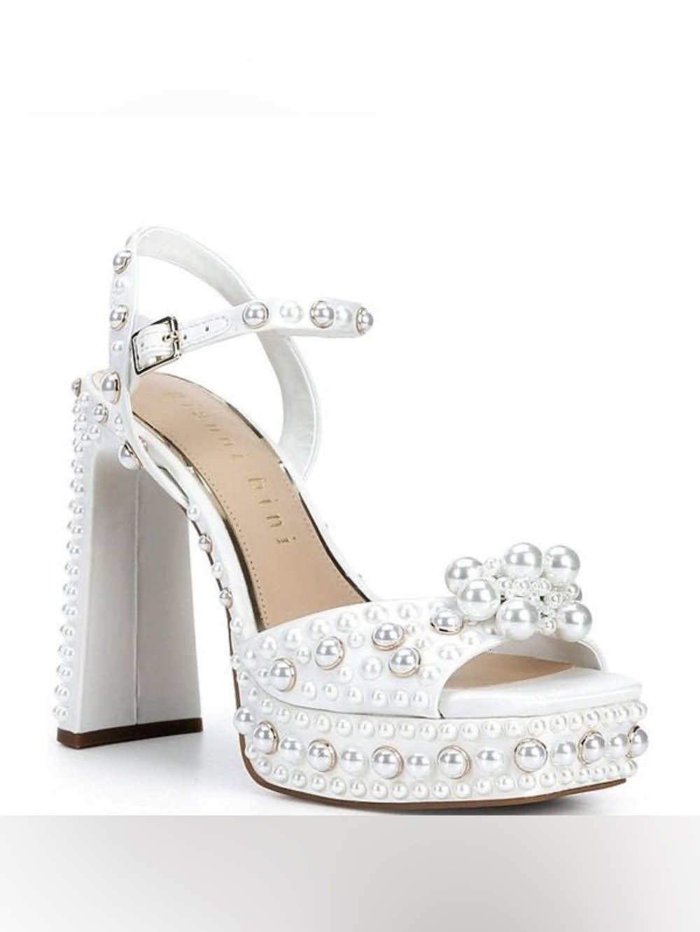 NWT Gianni Bini Hazell Pearl Embellished Ankle Wrap Platform Sandals Sz 8.5